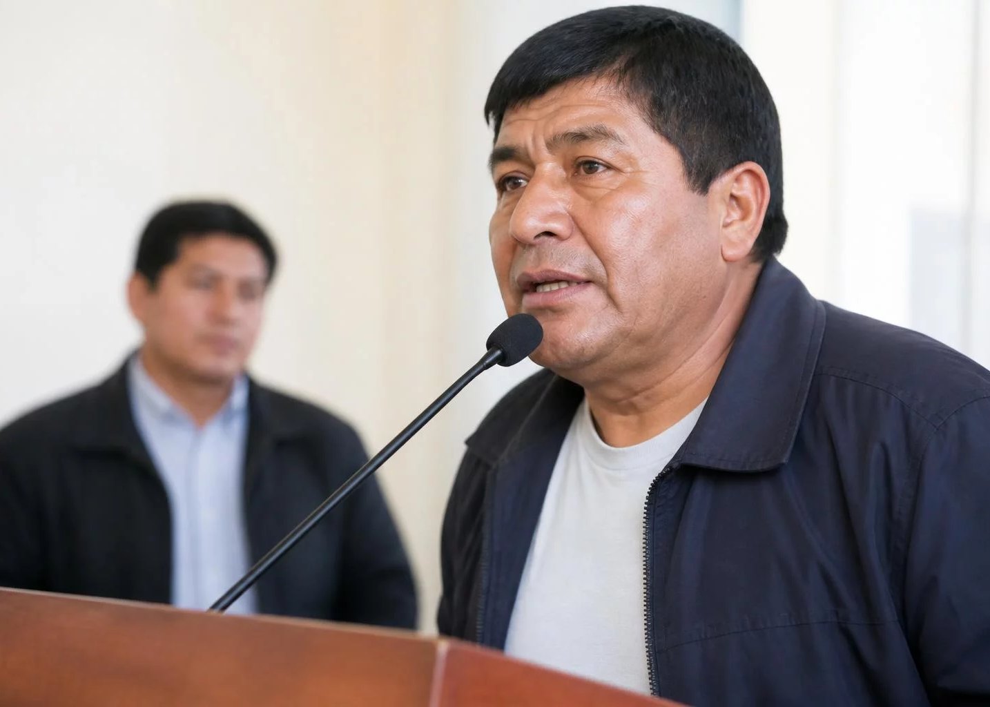 El atril con su micrófono, listo antes de la ronda